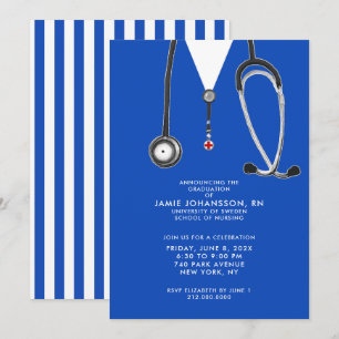 Invitaciones de graduación de enfermería azul