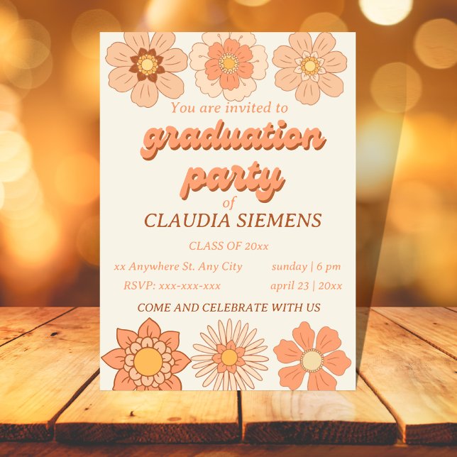 Invitaciones de Graduación de Groovy Floral Retro  (Subido por el creador)