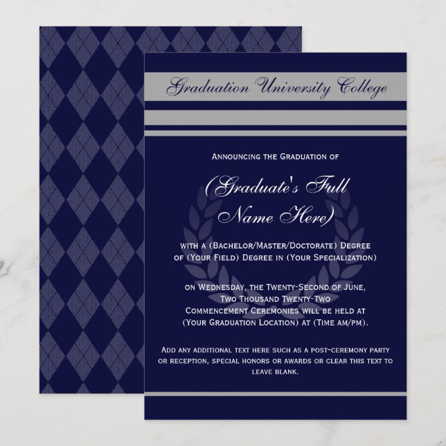 Invitaciones de graduación de la universidad forma (Anverso / Reverso)
