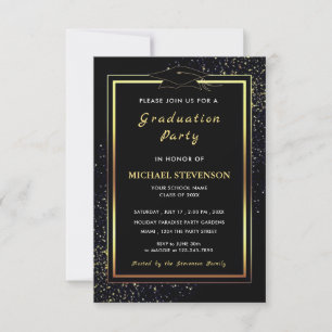 Invitaciones de Graduación de Oro Negro con Código