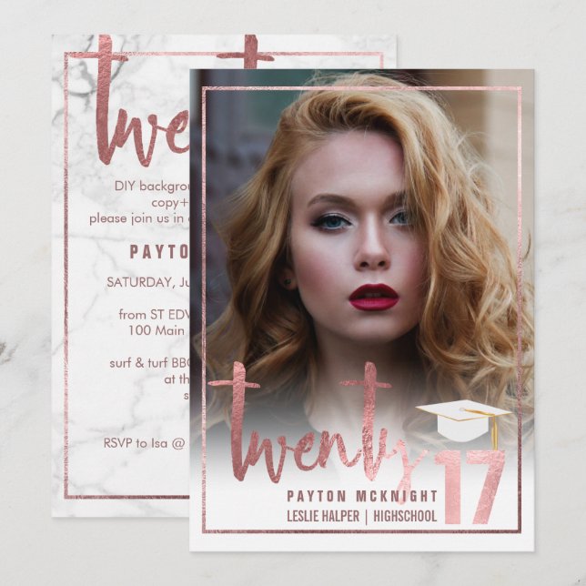 Invitaciones de graduación de PixDezines Falso Oro (Anverso / Reverso)