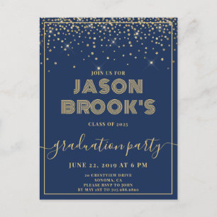 Invitaciones de graduación en azul marino y dorado