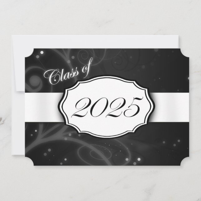 Invitaciones de graduación en blanco y negro 2025 (Anverso)