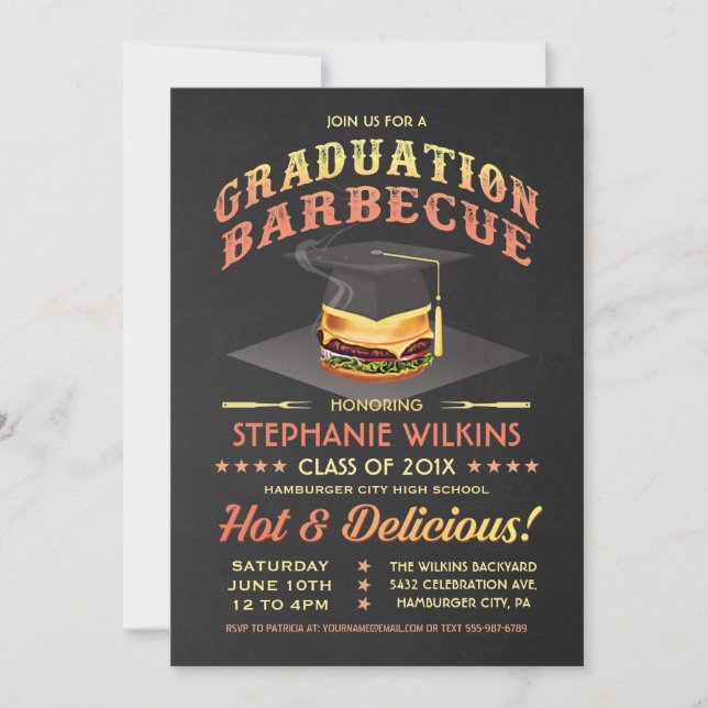 Invitaciones de graduación | Fiesta BBQ Chalkboard (Anverso)