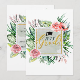 Invitaciones de graduación florales modernas elega