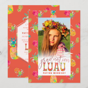 Invitaciones de graduación Luau de piñas Aloha de 