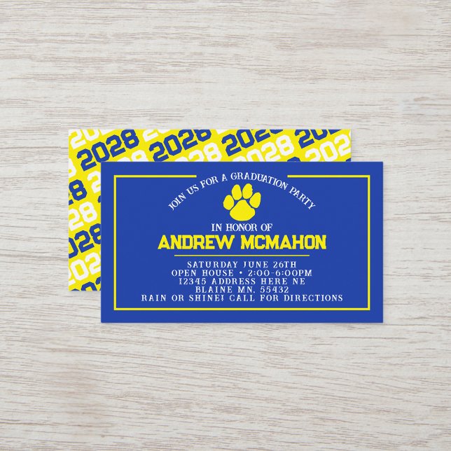 Invitaciones de Graduación Mini con Huella de Garr (Blue & Yellow Mini Graduation Invites for Friends, Team Mates or as Inserts!)