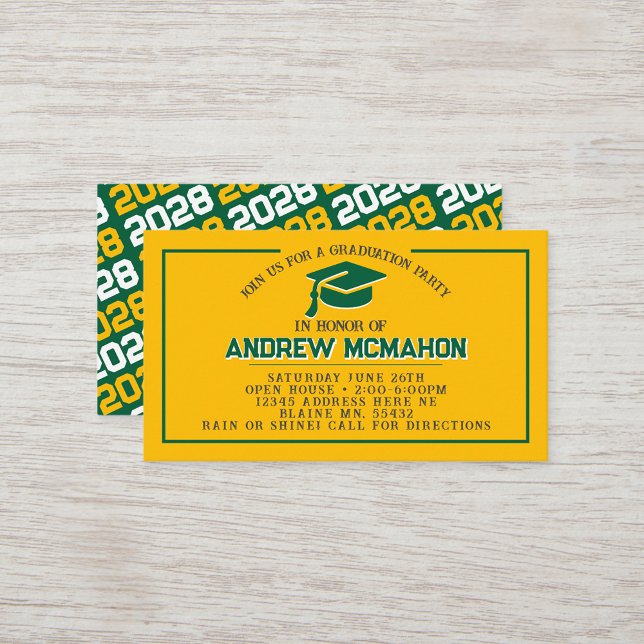 Invitaciones de graduación mini Gold & Green (Gold & Green Mini Graduation Invitations for friends, classmates, teammates or announcement inserts)