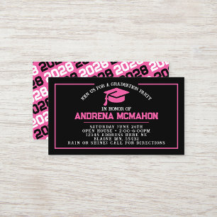 Invitaciones de graduación mini rosa fucsia y negr