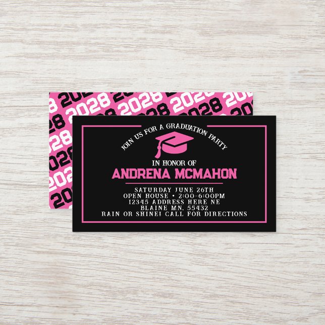 Invitaciones de graduación mini rosa fucsia y negr (Pink and Black Mini Graduation Invites for Friends, Team Mates or as Inserts!)