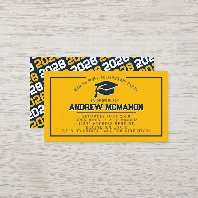 Invitaciones de graduación miniatura Navy & Gold (Navy Blue & Yellow Gold Mini Graduation Invites for Friends, Team Mates or as Inserts!)
