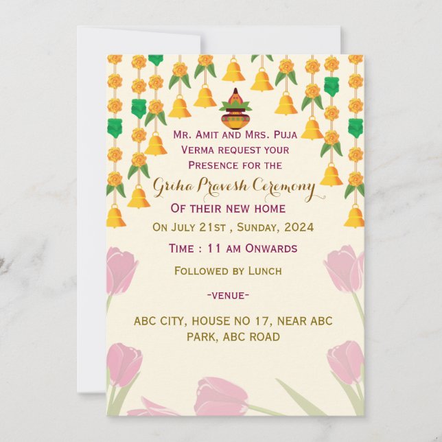 Invitaciones de Griha Pravesh (Anverso)