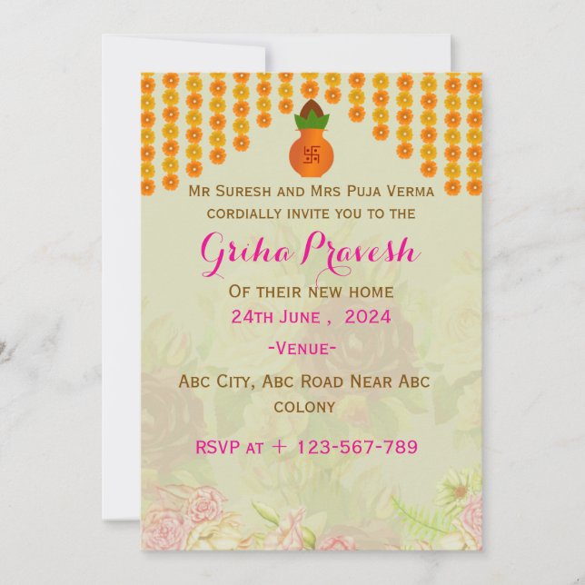 Invitaciones de Grihapravesh (Anverso)