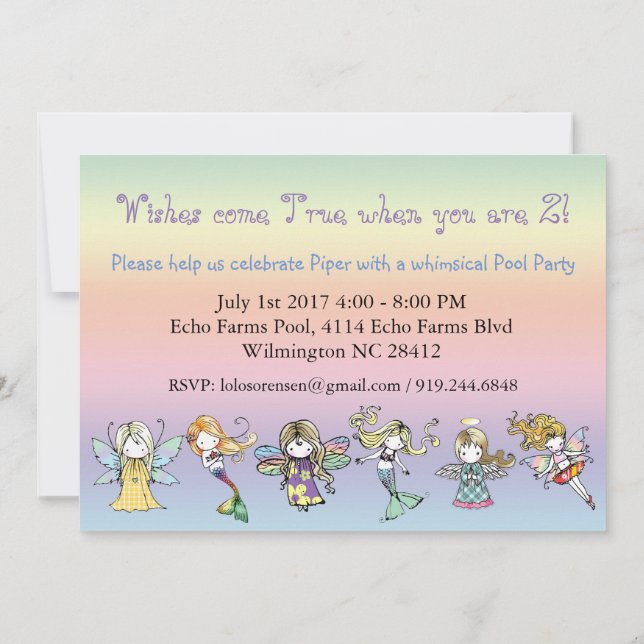 Invitaciones de hada sirena ángel para fiesta en l (Reverso)
