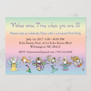 Invitaciones de hada sirena ángel para fiesta en l