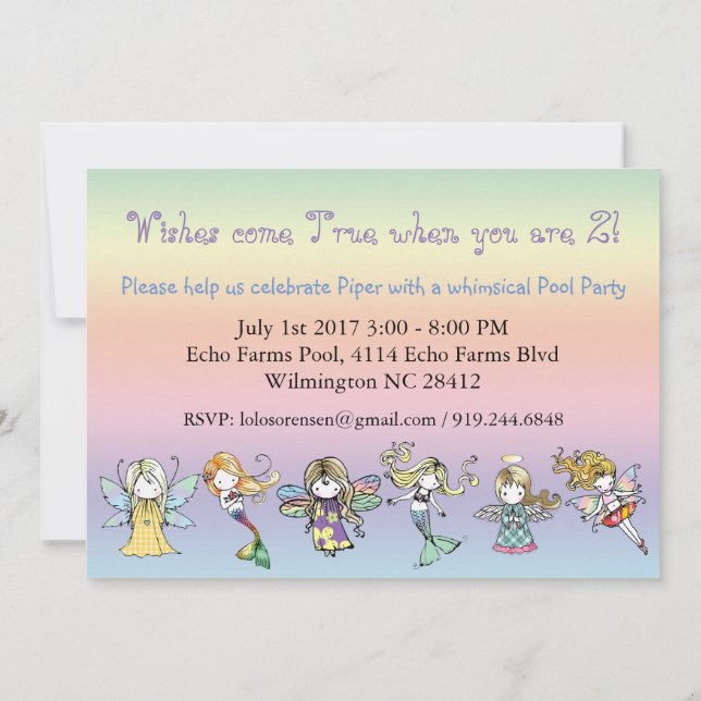 Invitaciones de hada sirena ángel para fiesta en l (Reverso)