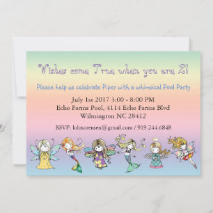 Invitaciones de hada sirena ángel para fiesta en l