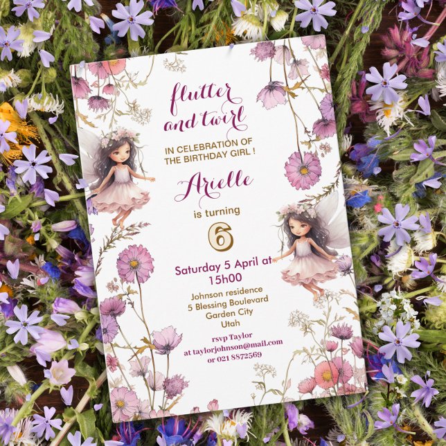 Invitaciones de hadas de lavanda silvestre Pixie (Subido por el creador)