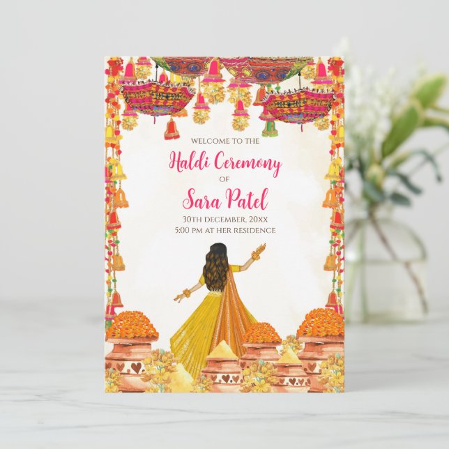 invitaciones de Haldi y invitaciones de Haldi Boda (Anverso de pie)