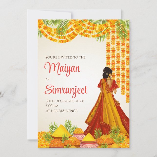 Invitaciones de Haldi y Pithi Invita a Maiyan (Anverso)