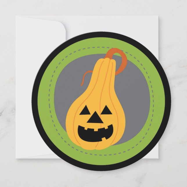 Invitaciones de Halloween con calabaza cosida redo (Anverso)