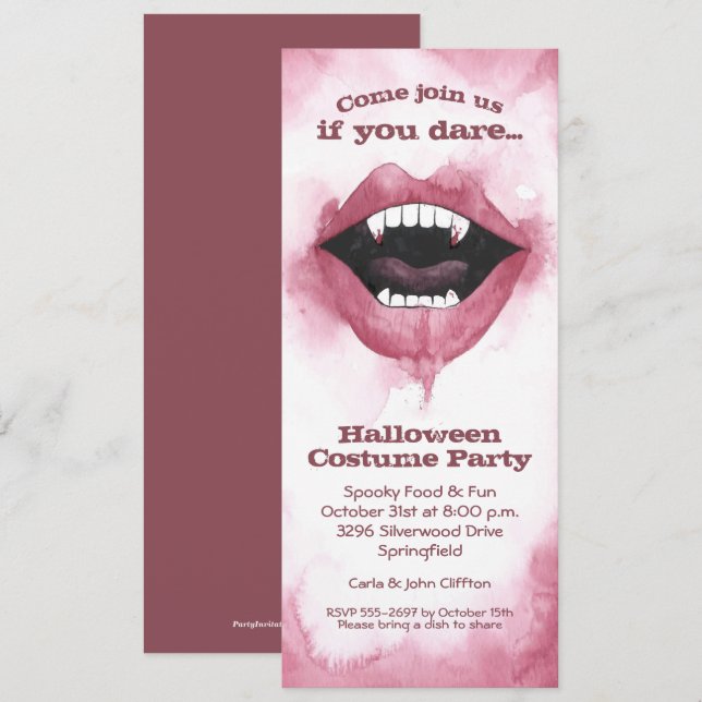 Invitaciones de Halloween con sonrisa de vampiro a (Anverso / Reverso)