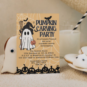 Invitaciones de Halloween con tallado de calabaza