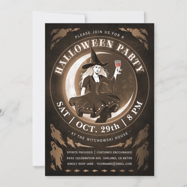 Invitaciones de Halloween de Brujas y Luna | Amber (Anverso)