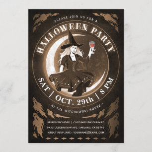 Invitaciones de Halloween de Brujas y Luna Amber