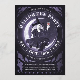 Invitaciones de Halloween de Brujas y Luna   Morad