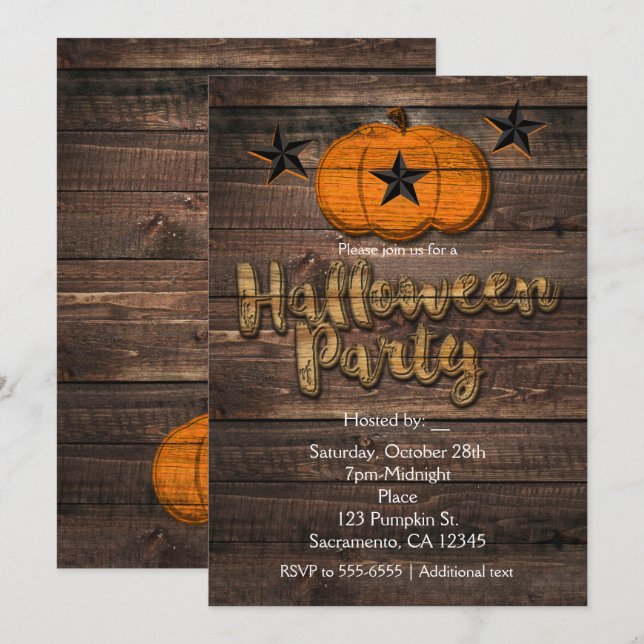 Invitaciones de Halloween de calabaza y estrellas  (Anverso / Reverso)