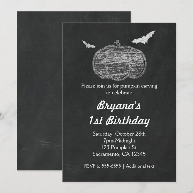Invitaciones de Halloween de Pizarra de Calabaza d (Anverso / Reverso)