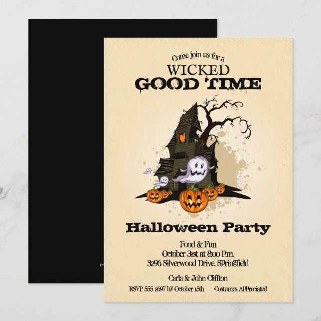 Invitaciones de Halloween en la casa embrujada (Anverso / Reverso)
