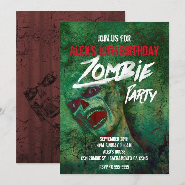 Invitaciones de Halloween para Fiestas zombies ver (Anverso / Reverso)