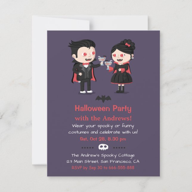 Invitaciones de Halloween para una Pareja de Vampi (Anverso)