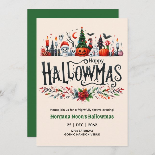 Invitaciones de Hallowmas Navidades con tema espel (Anverso / Reverso)