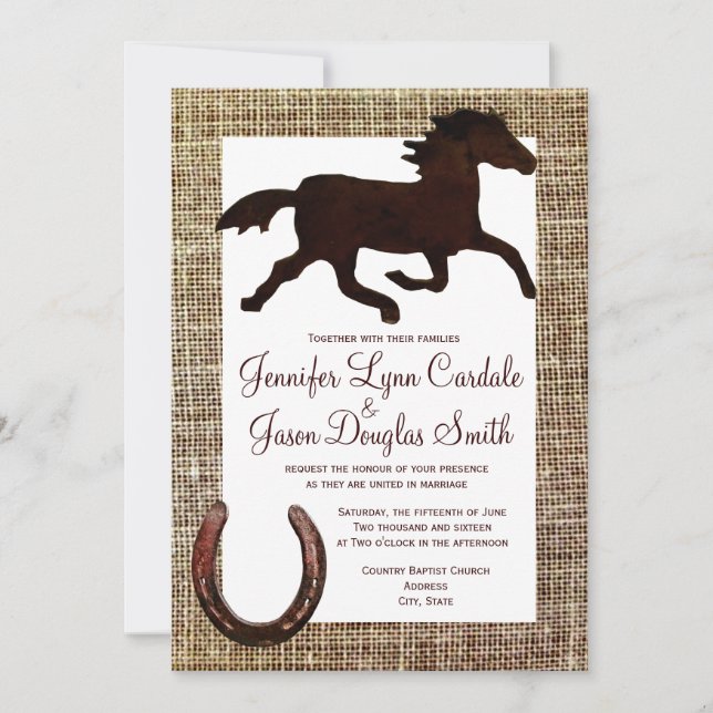 Invitaciones de herradura de la boda del caballo (Anverso)