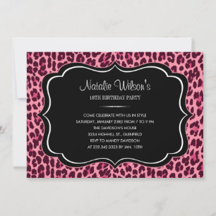 Invitaciones de impresión de leopardo rosado