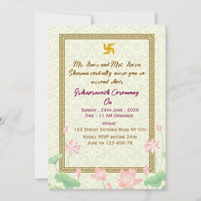 Invitaciones de inauguración de casa india (Anverso)