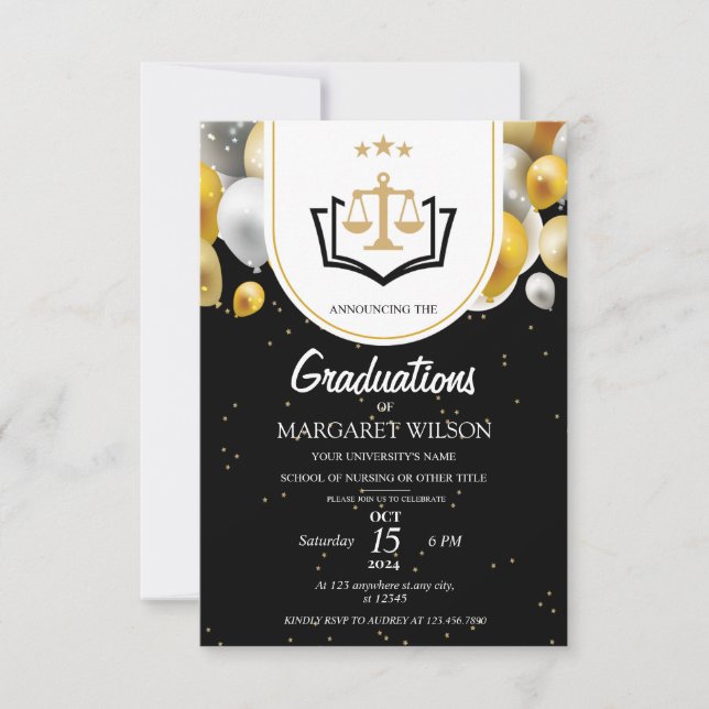 Invitaciones de inicio de Black Gold Grad (Anverso)