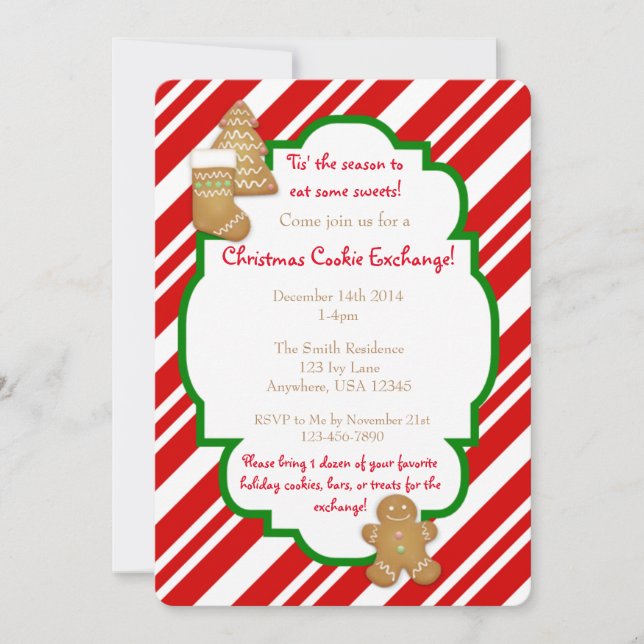 Invitaciones de intercambio de cookies de navidade (Anverso)