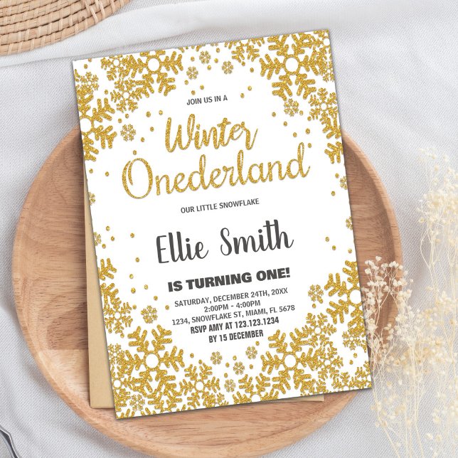 Invitaciones de invierno a cumpleaños de ONEderlan (Winter ONEderland Birthday Invitations Golden)