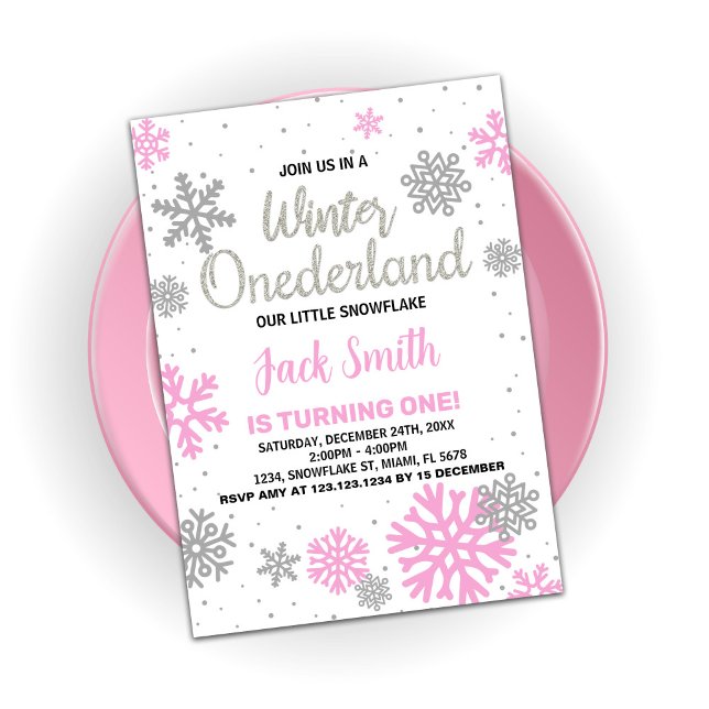 Invitaciones de invierno a los cumpleaños de Austr (Winter Onederland Birthday Invitations Pink White)