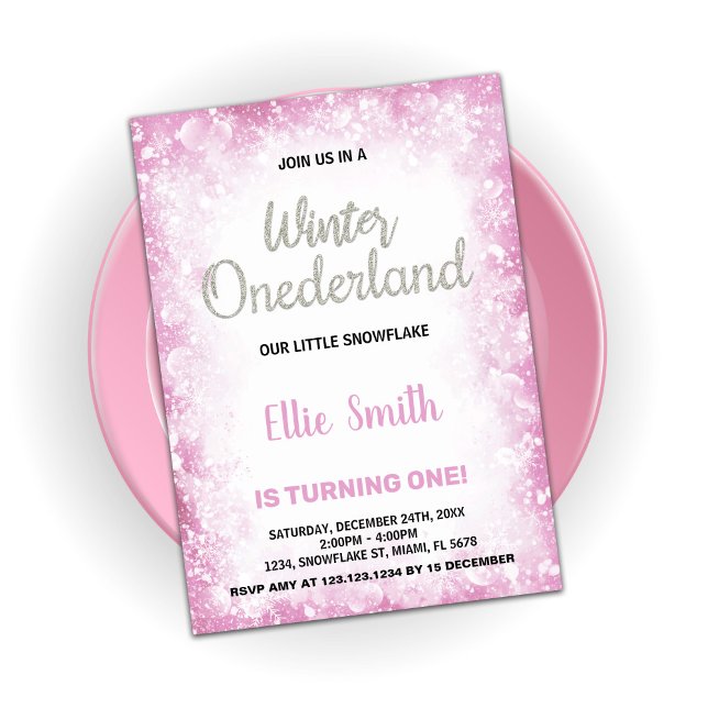 Invitaciones de invierno a los cumpleaños de Omán  (Winter Onederland Birthday Invitations Pink Cloud)