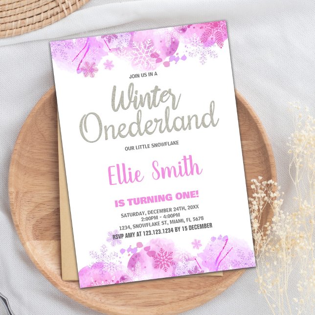 Invitaciones de invierno de ONEderland Purpurina d (Winter ONEderland Invitations Snow Silver Glitter)