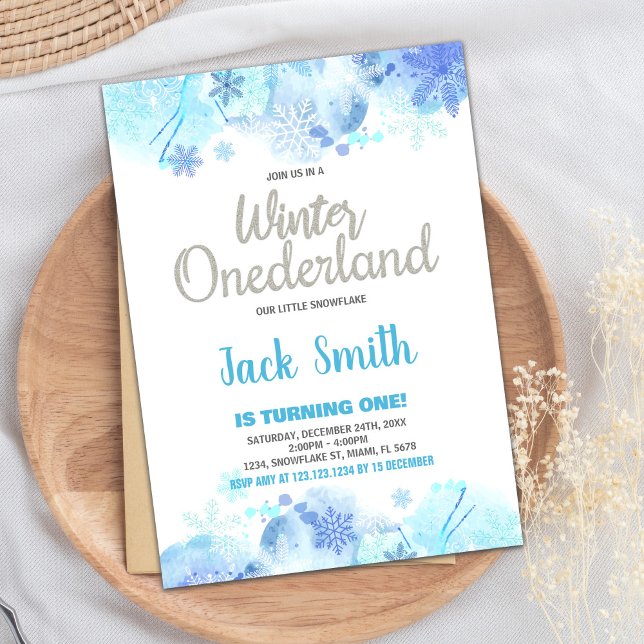 Invitaciones de invierno de ONEderland Purpurina d (Winter ONEderland Invitations Snow Silver Glitter)