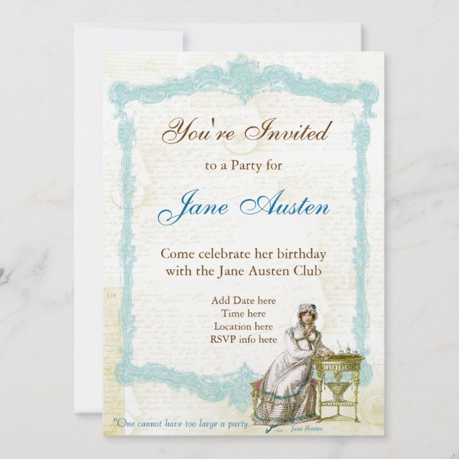 Invitaciones de Jane Austen Personalizado (Anverso)