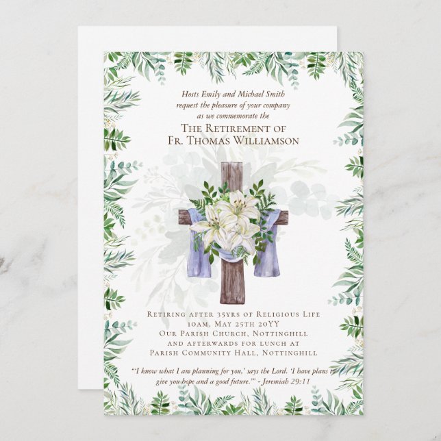 Invitaciones de jubilación para sacerdote pastor d (Anverso / Reverso)