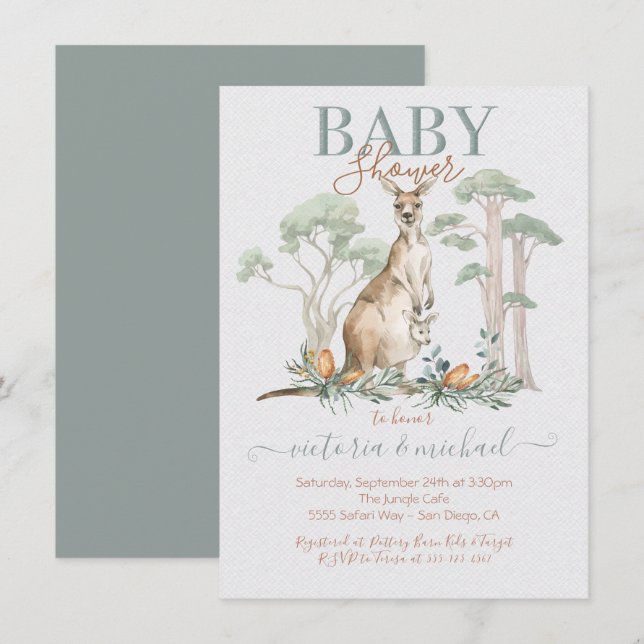 Invitaciones de Kangaroo y Joey Baby Shower (Anverso / Reverso)