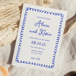 Invitaciones de la boda azul francesa dibujadas a 
